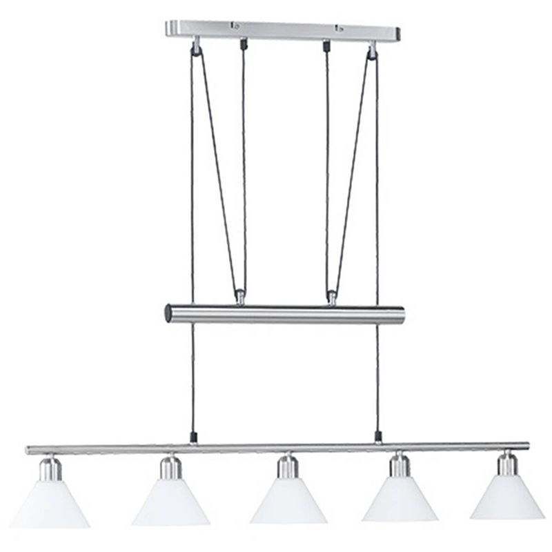 Foto van Led hanglamp - hangverlichting - trion stomun - e14 fitting - 5-lichts - rechthoek - mat nikkel - aluminium