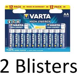 Foto van 24 stuks (2 blisters a 12 st) varta aa alkaline batterijen - 1.5 v high energy