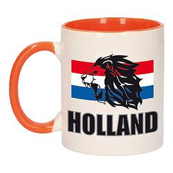 Foto van Holland leeuw silhouette mok/ beker oranje wit 300 ml - feest mokken