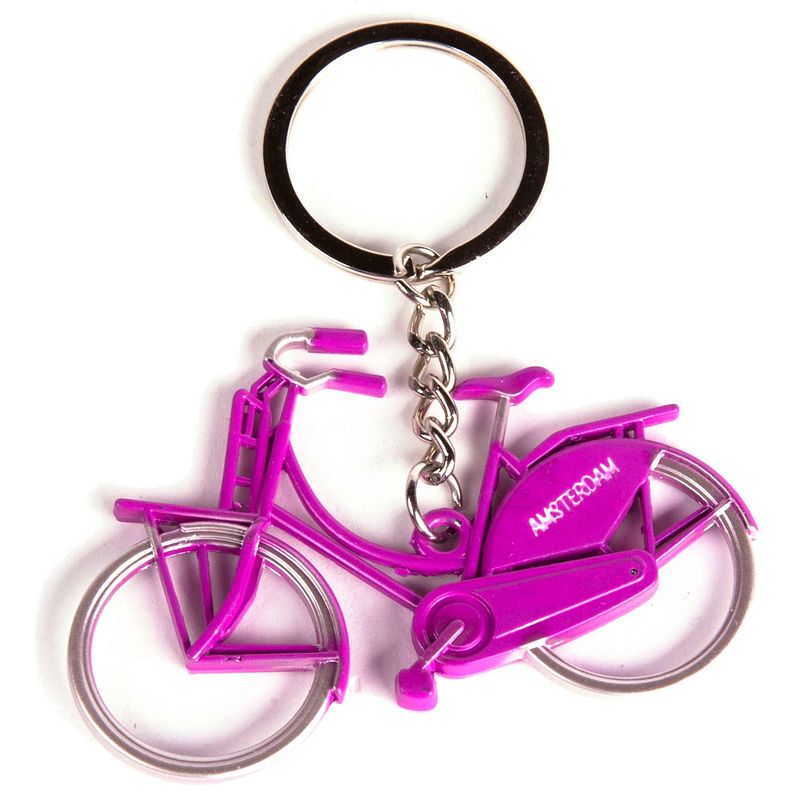 Foto van Matix sleutelhanger amsterdam fiets 7 cm staal fuchsia