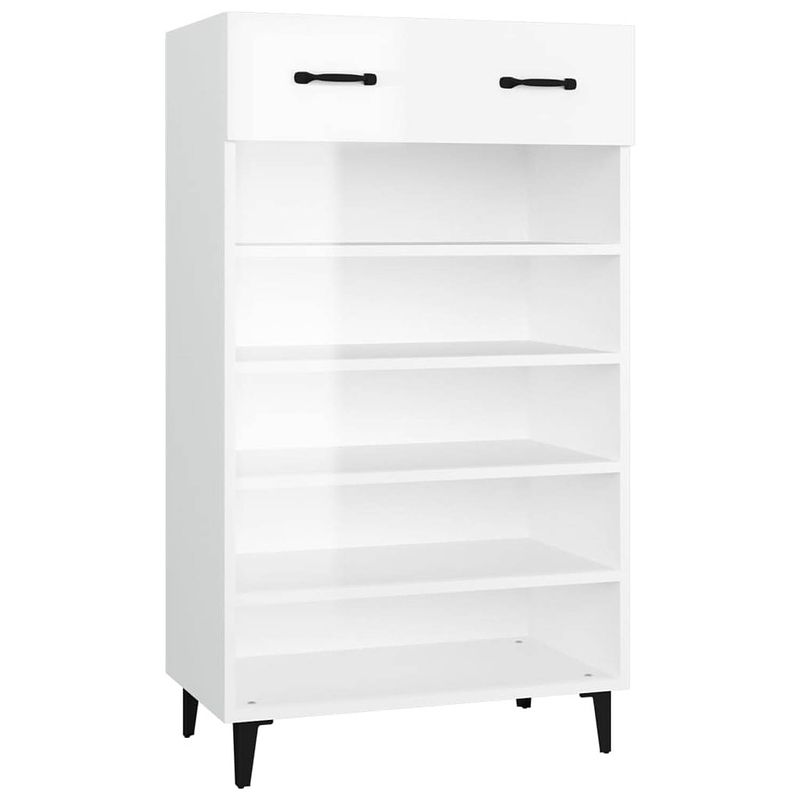 Foto van The living store schoenenkast - praktisch - elegante - hoogglans wit - 60x35x105cm