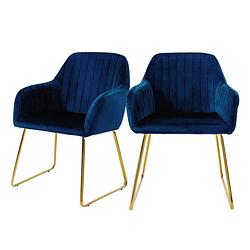 Foto van Eetkamerstoelen met rugleuning set van 2 blauw fluwelen bekleding met metalen poten ml-design