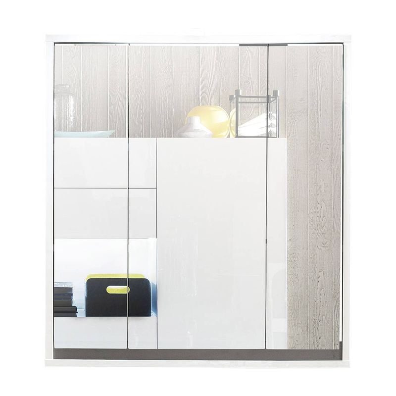 Foto van Sol spiegelkast 3 deuren zonder verlichting wit, wit hoogglans, meerkleurige bekleding.