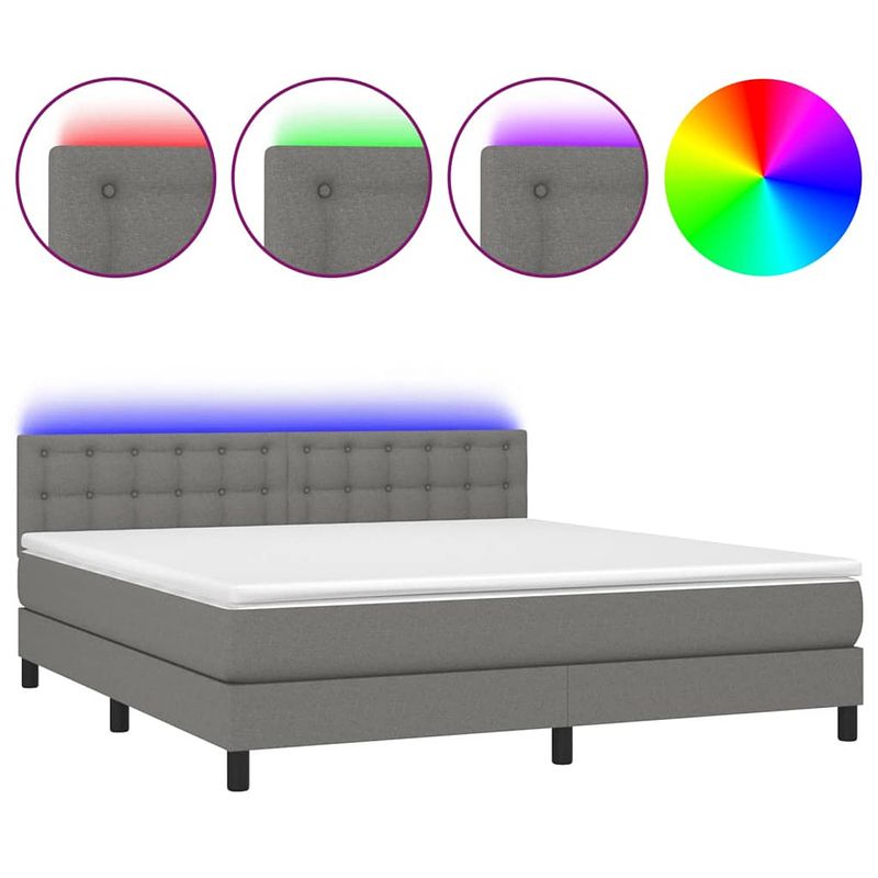 Foto van The living store boxspring lichtgrijs - 203 x 160 x 78/88 cm - led - pocketvering matras - huidvriendelijk topmatras