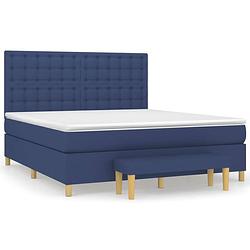 Foto van The living store boxspringbed blauw 203x180x118/128 cm - pocketvering - middelharde ondersteuning - huidvriendelijk