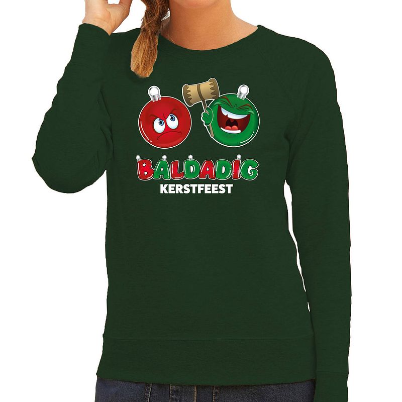 Foto van Bellatio decorations foute kersttrui/sweater voor dames - baldadig kerstfeest - groen - ontdeugend xl - kerst truien