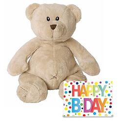 Foto van Verjaardag cadeau knuffelbeer 40 cm met xl happy birthday wenskaart - knuffelberen