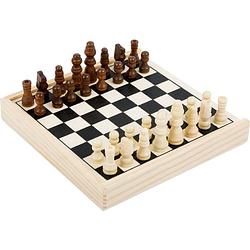 Foto van Small foot schaakspel reisvariant 15 x 15 x 2 cm hout wit/bruin