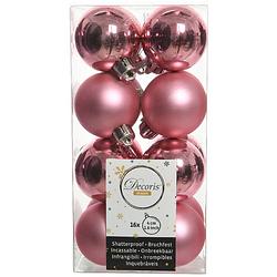 Foto van 16x stuks kunststof kerstballen lippenstift roze 4 cm glans/mat - kerstbal