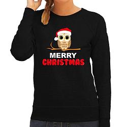 Foto van Leuke dieren kersttrui christmas uil kerst sweater zwart voor dames xl - kerst truien