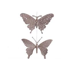 Foto van Boomdecoratie vlinder plastic hang 2ass poederroze 16x10cm