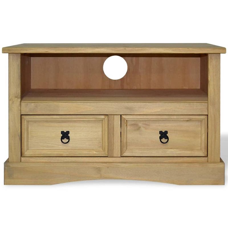 Foto van The living store corona tv-kast - 91 x 43 x 56 cm - massief grenenhout - bruin - met lades en vak