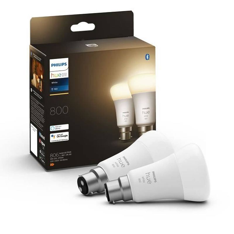 Foto van Philips hue white - 9,5w aangesloten led-lamp - b22 - bluetooth compatibel - pak van 2