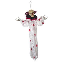 Foto van Halloween - hangdecoratie pop horror clown wit met lichtgevende ogen 90 cm - halloween poppen