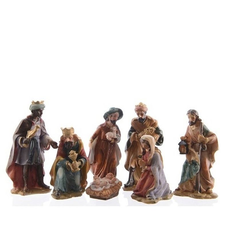 Foto van 7 kerststal beeldjes van polystone 9 cm - kerststallen