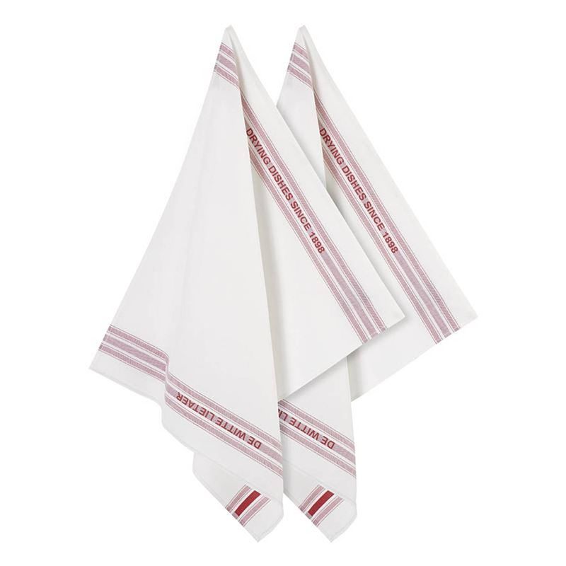 Foto van De witte lietaer dish glazendoek (set van 2) - 50% katoen - 50% linnen - off-white-red