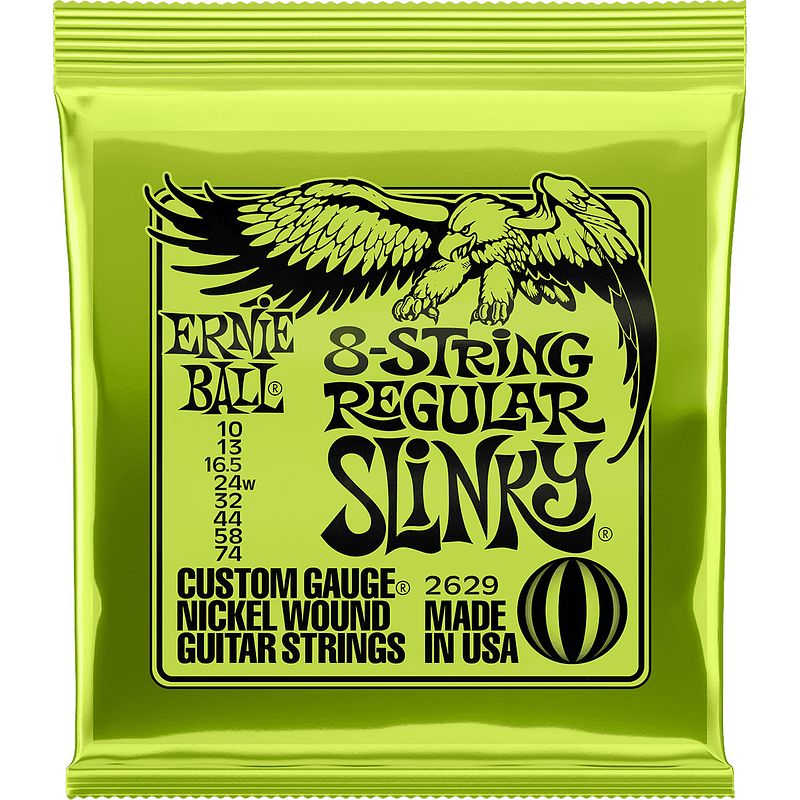 Foto van Ernie ball 2629 8-string regular slinky 10-74 snarenset voor 8-snarige elektrische gitaar