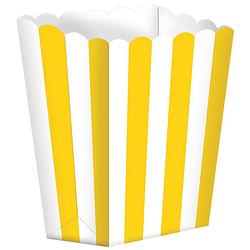 Foto van 5x stuks popcorn/snoep bakjes geel/wit - wegwerpbakjes
