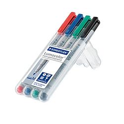 Foto van Staedtler ohp-marker lumocolor non-permanent geassorteerde kleuren, box met 4 stuks, medium 1 mm