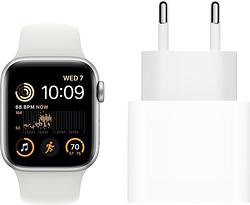 Foto van Apple watch se (2022) 4g 40mm zilver aluminium witte sportband + oplader