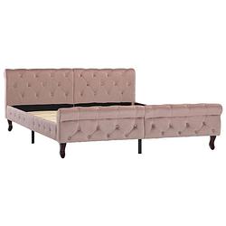 Foto van The living store bedframe velvet roze - 226 x 166.5 x 74 cm - montage vereist