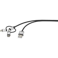 Foto van Renkforce usb-kabel usb 2.0 usb-a stekker, usb-c stekker, usb-micro-b stekker, apple lightning stekker 1.50 m donkergrijs gesleeved rf3334580