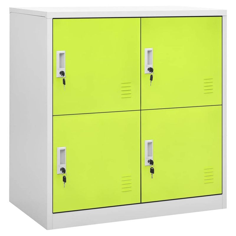 Foto van The living store lockerkast opbergkast - 90 x 45 x 92.5 cm - staal - 4 lockers - lichtgrijs en groen