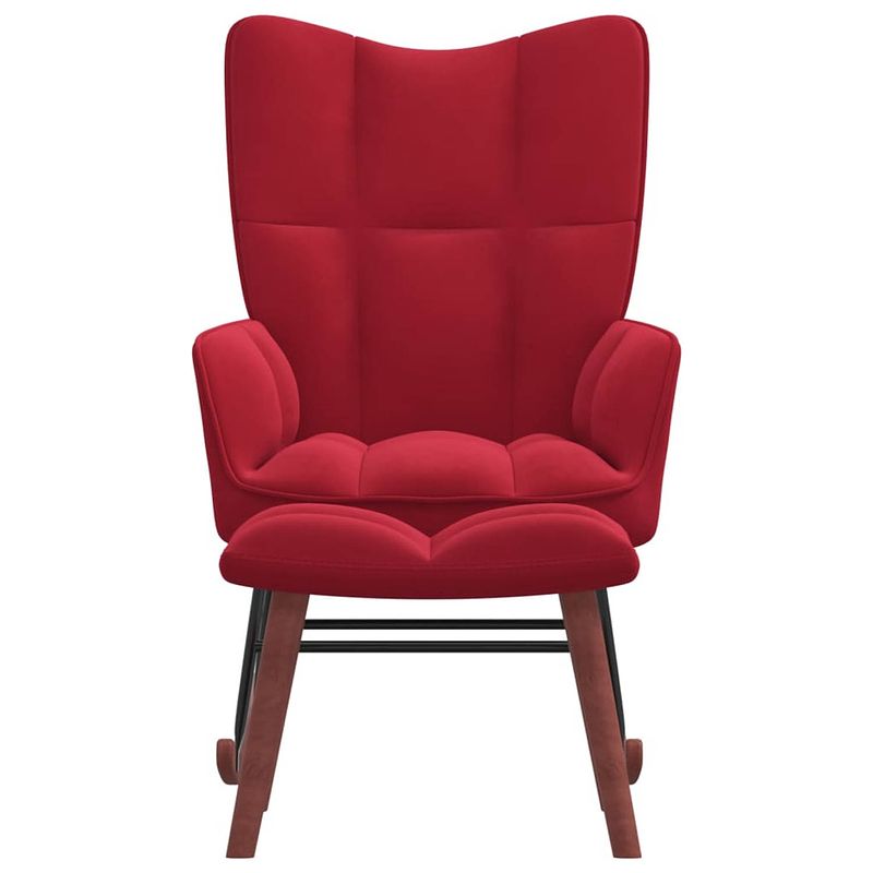 Foto van The living store schommelfauteuil met voetenbank - fluweel - wijnrood - 61 x 78 x 98 cm