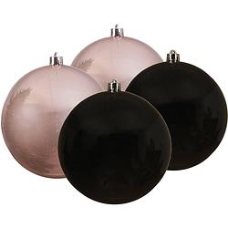 Foto van Kunststof kerstballen 4x stuks zwart en lichtroze 14 cm - kerstbal