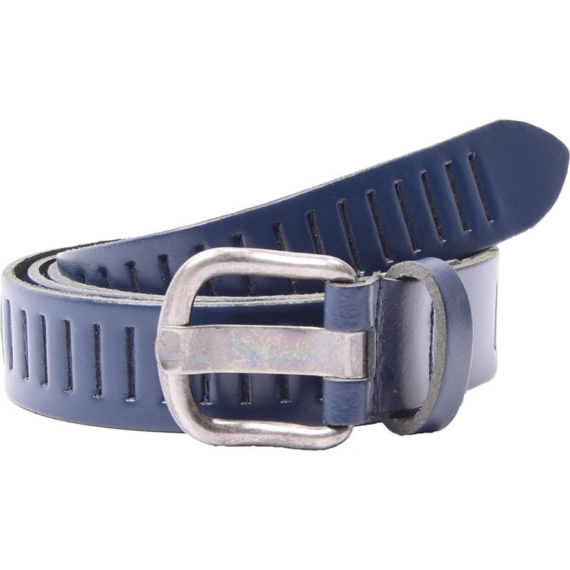 Foto van Riem - riemen - streepjes - navy blue - 3 cm - unisex - 100% leren - leder - riem maat 115