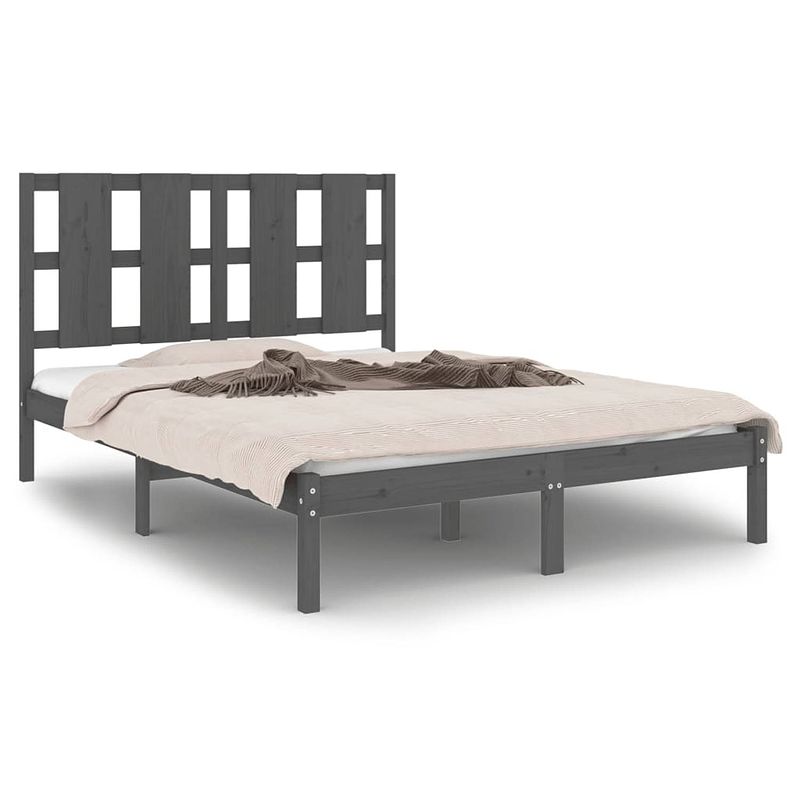 Foto van The living store houten bedframe - 140 x 200 cm - massief grenenhout - grijs - montage vereist