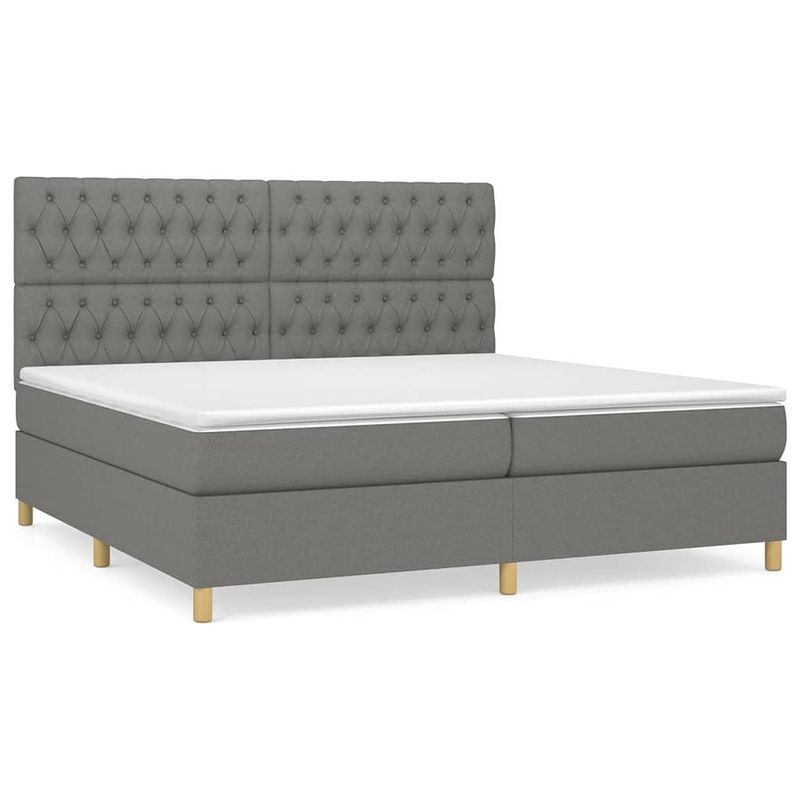 Foto van The living store boxspring bed - donkergrijs - 203 x 200 x 118/128 cm - pocketvering matras - middelharde ondersteuning