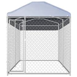 Foto van The living store hondenkennel - gegalvaniseerd staal - 382x192x225 cm - inclusief dak