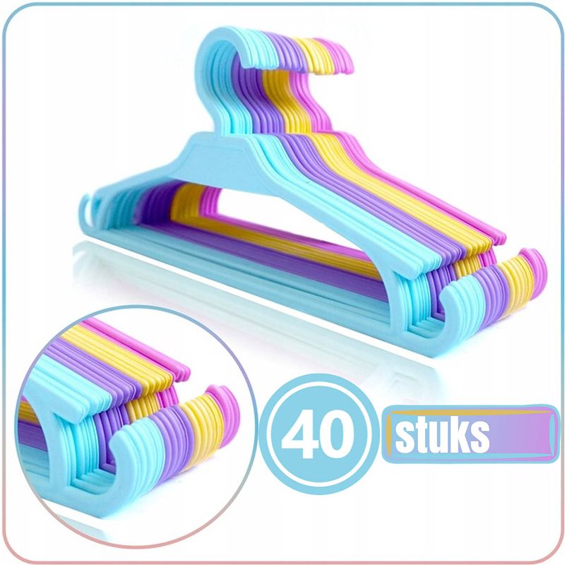 Foto van Synx tools kleding hangers set 40 stuks - mix kleur - kinderen kleerhangers - klerenhangers voor kinderkleding