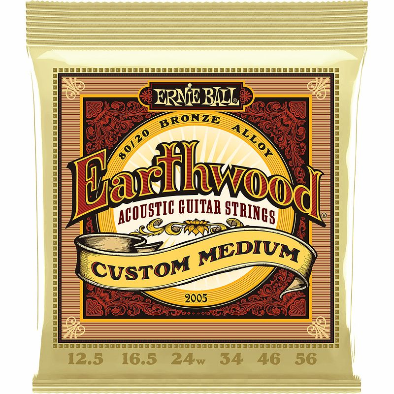 Foto van Ernie ball 2005 earthwood custom medium 80/20 bronze (012.5-056) snarenset voor akoestische westerngitaar