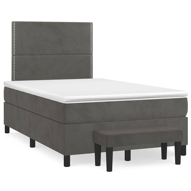 Foto van The living store bed florida - boxspringbed 120x200 cm - donkergrijs - inclusief matras en topmatras