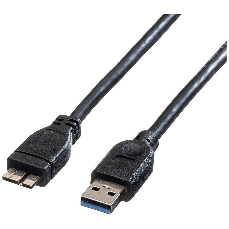 Foto van Roline usb-kabel usb 3.2 gen1 (usb 3.0 / usb 3.1 gen1) usb-a stekker, usb-micro-b stekker 0.15 m zwart afgeschermd 11.02.8876