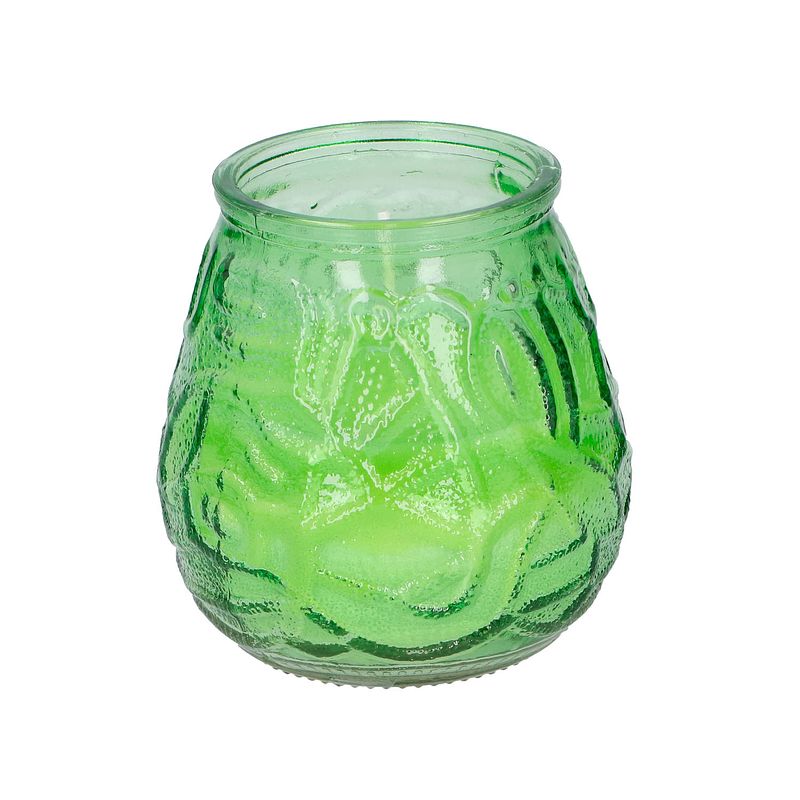 Foto van 1x citronella lowboy tafelkaarsen 10 cm groen glas - geurkaarsen