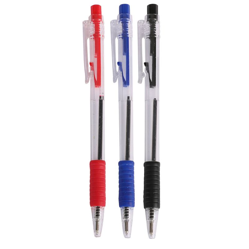 Foto van Balpennen - 8x stuks - kleurenmix - rood - blauw - zwart - softgrip - pennen