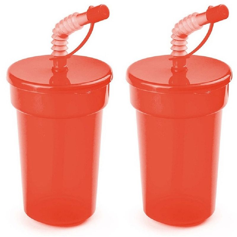 Foto van Set van 4x stuks afsluitbare plastic drinkbeker rood 400 ml met rietje voor kinderen - drinkbekers