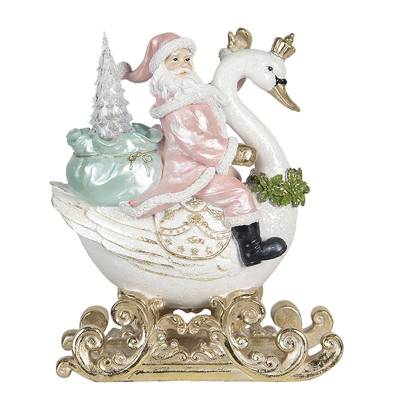 Foto van Clayre & eef kerstdecoratie beeld kerstman 26*15*32 cm wit roze kunststof decoratief figuur decoratieve accessoires