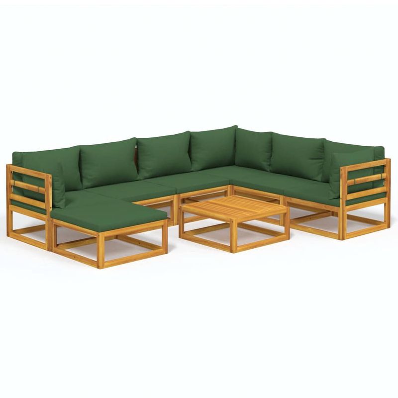 Foto van Vidaxl 8-delige loungeset met groene kussens massief hout