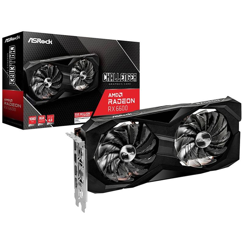 Foto van Asrock videokaart amd radeon rx 6600 8 gb gddr6-ram pcie x16 pci-express, hdmi, displayport