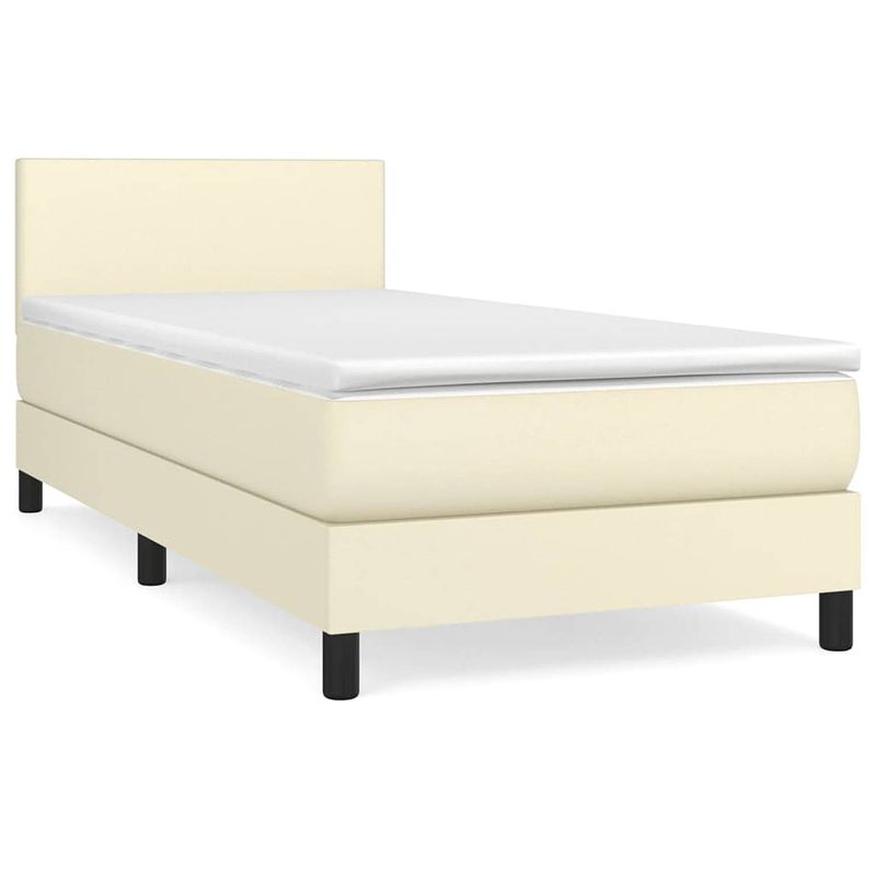 Foto van The living store boxspringbed - crème - kunstleer - 203 x 90 cm - hoofdbord verstelbaar - pocketvering matras -