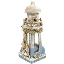 Foto van Maritieme decoratie beeldje vuurtoren theelichthouder - hout - 21 cm - blauw/wit - beeldjes