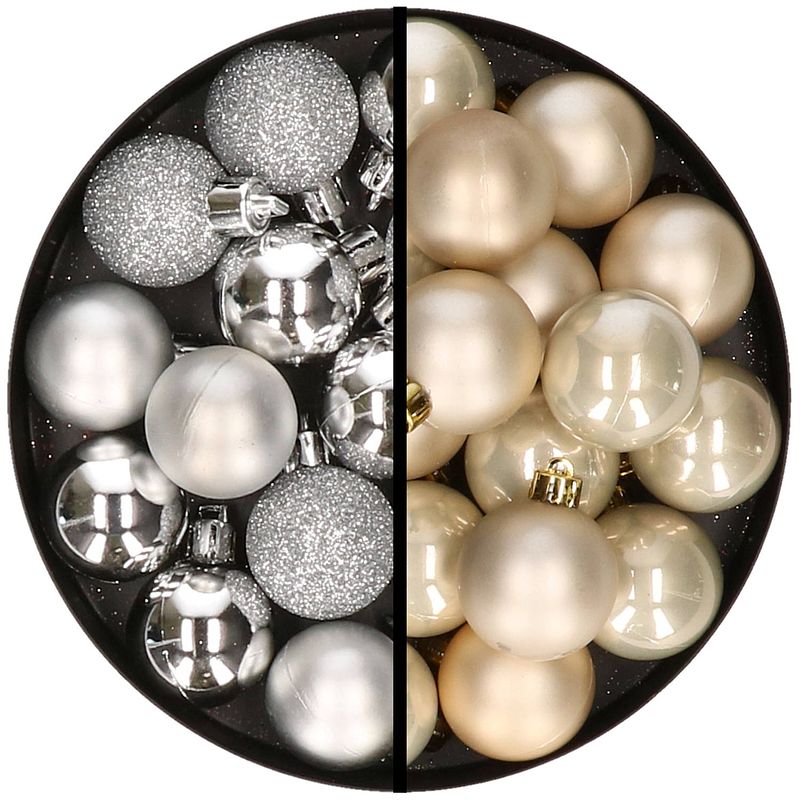 Foto van 36x stuks kunststof kerstballen zilver en champagne 3 en 4 cm - kerstbal