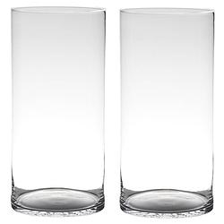 Foto van Set van 2x stuks glazen bloemen cylinder vaas/vazen 40 x 19 cm transparant - vazen