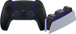 Foto van Sony playstation 5 dualsense draadloze controller midnight black + bluebuilt oplaadstation