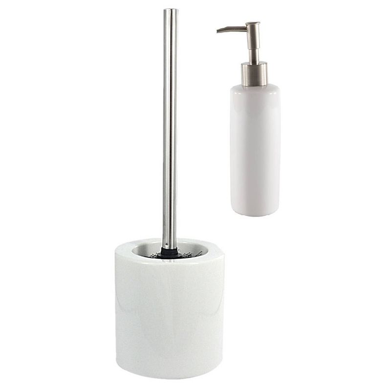 Foto van Toilet accessoires set toiletborstel en zeeppompje wit keramiek - toiletaccessoireset