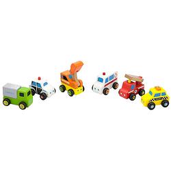 Foto van Viga toys voertuigen hout 5 cm 6 stuks multicolor